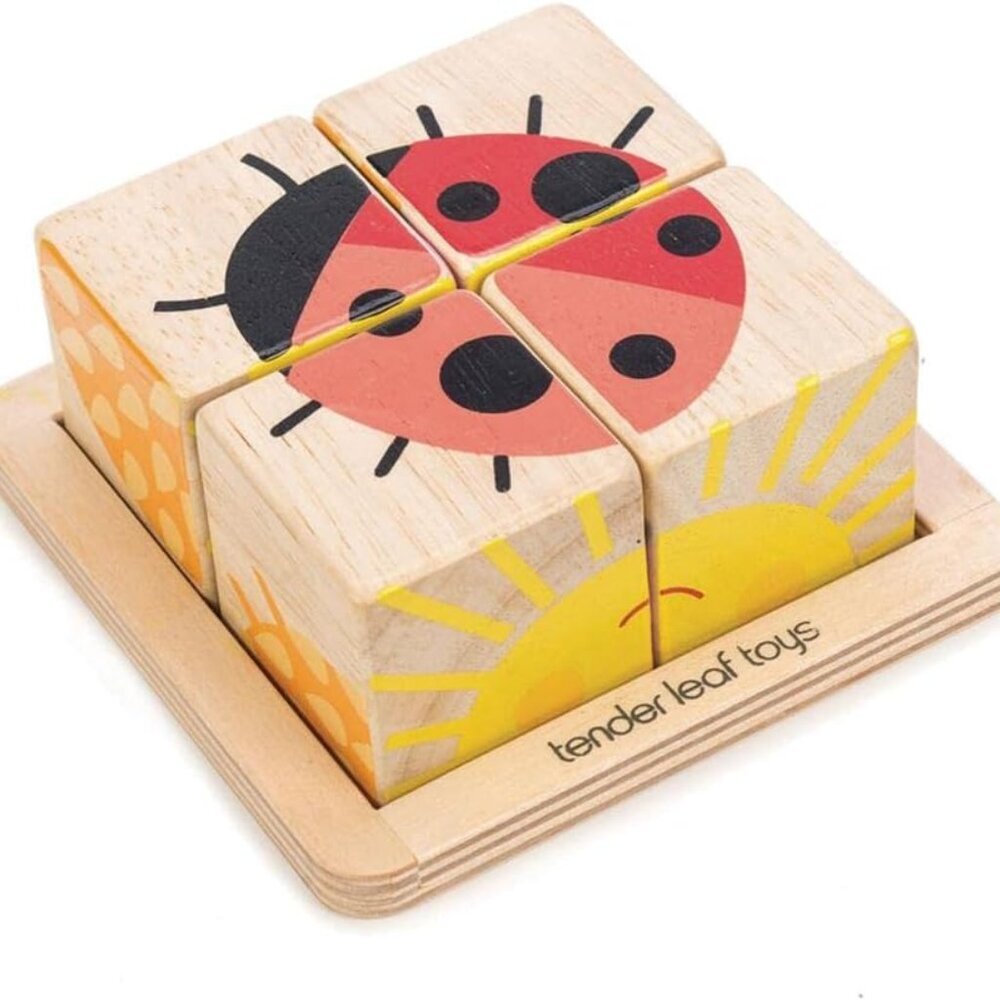 Baby Blocks - 5 Pieces My First Wooden Jigsaw Puzzle with Storage Tray for Toddl